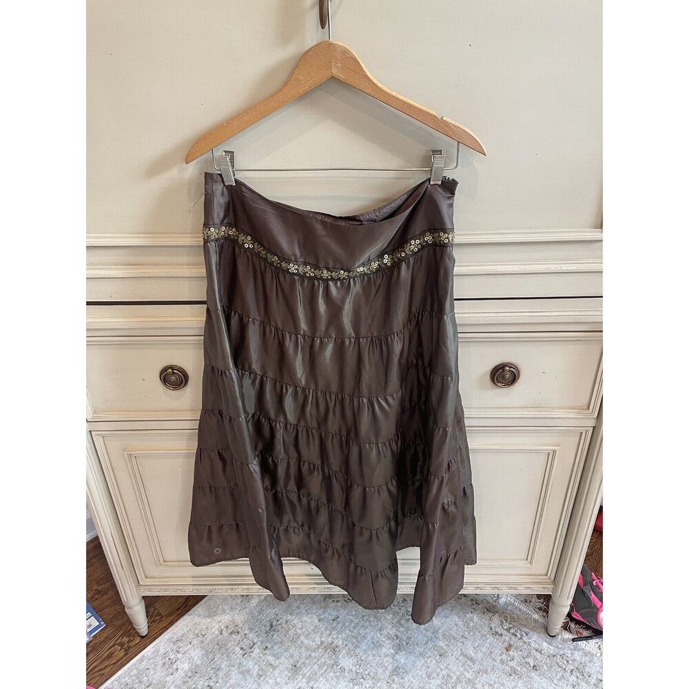 Vintage‎ Y2K 90s Brown & Gold Skirt With Sequins. Maxi Skirt. Flowy Size 9 READ